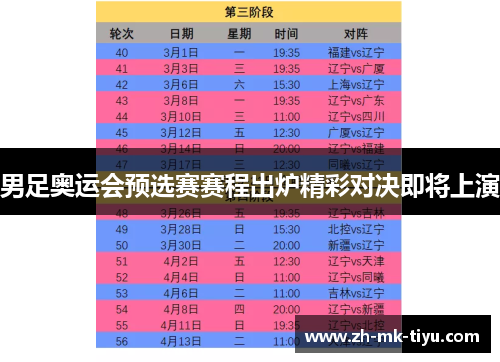 男足奥运会预选赛赛程出炉精彩对决即将上演